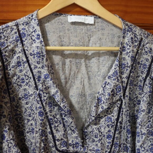 Lucky Brand Blue Floral Boho Peasant Top NWT Large Elegant Flowing Spring Style - Picture 3 of 14